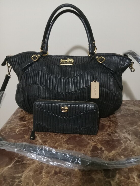 Coach Handbags - Coach Madison Black Textured Leather Satchel/Wallet Bundle EUC